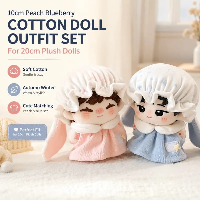 Autumn Winter Doll Clothes for 10cm Bunny Series Cotton Doll Peach Blueberry Themed Outfit Cute Warm Costume Plush Toy Supplies