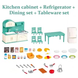 1:12 Dollhouse Miniature Furniture Set Mini Fridge Stove Sink Toilet Washing Machine Dining Table Chair Pretend Play Accessory