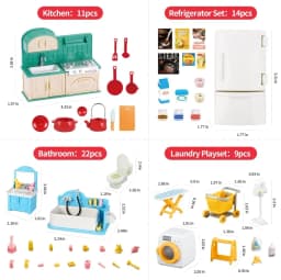 1:12 Dollhouse Miniature Furniture Set Mini Fridge Stove Sink Toilet Washing Machine Dining Table Chair Pretend Play Accessory