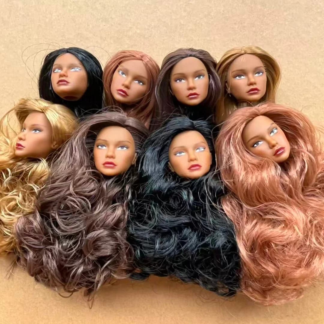 1/6 Coffee Beige Superwhite Skin Doll Heads Candy Color Hair Heads Collective Female Doll Figure Toys