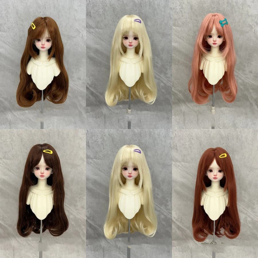BJD/SD Doll Wig Inner Button Bangs Soft Silk Long Hair Wig Cover 3/4/6 Points for DIY 2D Doll Girl Diy Makeup Accessories