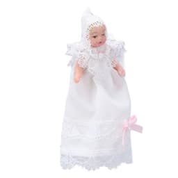 Mini Ceramic Baby Doll 1/12 Movable Bendable Miniature Baby Doll Model with Dress for Dollhouse Accessories