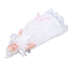 Mini Ceramic Baby Doll 1/12 Movable Bendable Miniature Baby Doll Model with Dress for Dollhouse Accessories