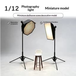 1/12 Scale Miniature Photography Prop Kit Softbox Light Tripod Photography Stool for Dollhouse Scene DIY Decoration