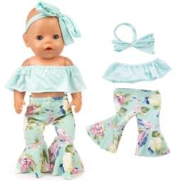 17 Inch Baby Doll Boy Outfit Green T-shirt Overalls for 43cm 18 Inch Doll Clothes Rompers