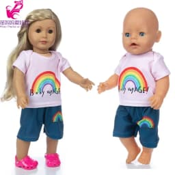 17 Inch Baby Doll Boy Outfit Green T-shirt Overalls for 43cm 18 Inch Doll Clothes Rompers