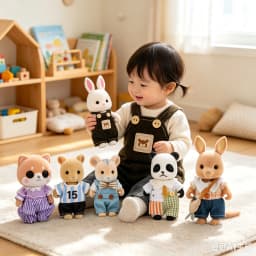 Mini Flocked Animal Family Doll Set Dressed Rabbit Cat Panda Koala Mouse Figures Dollhouse Accessory Pretend Play Collection Toy