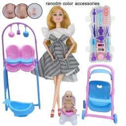 Pregnant Mom Big Belly Doll Educational Set Youngsters's Stroller Seat Toilet Doll and Accessories Set Birthday Christmas Gift