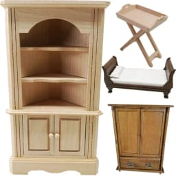 1/12 Dollhouse Miniature Wooden Bed Mini 8 Styles Chairs Model Toys Doll House Simulation Furniture Cabinet Bed Model