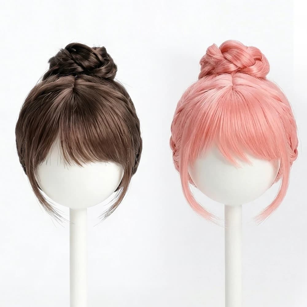 1/6, 1/4, 1/3 BJD Wig Mohair Awen Soft Doll hair bun Pink updo Single bun with bangs for 30-40-60cm SD DD Doll Wig Accessories