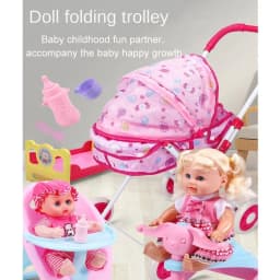 Trendy Plastic + Metal Dolls Pram Iron Support Frame Play Game Stroller Role Play Furniture Toy Little Girls Boys
