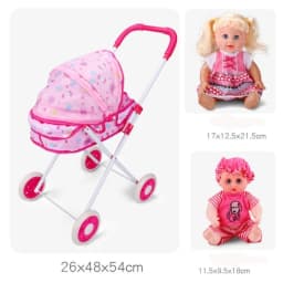 Trendy Plastic + Metal Dolls Pram Iron Support Frame Play Game Stroller Role Play Furniture Toy Little Girls Boys