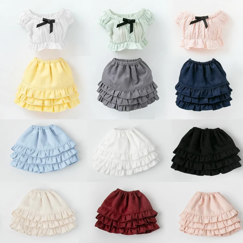 Blyth Clothes Colorful Layered Short Mini Skirt Cropped Midriff-Baring Top Crop Blouse for Azones Ob 22 Ker YMY Doll Accessories