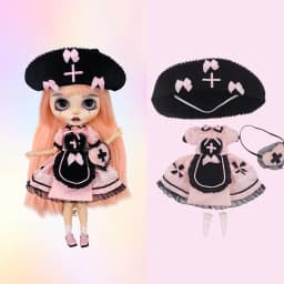 ICY DBS Blyth Doll Clothes Fashion Halloween Scary Black Pink Lolita Nurse Dress Set 19 Joints OB24 Doll Party Dress Up Clothes