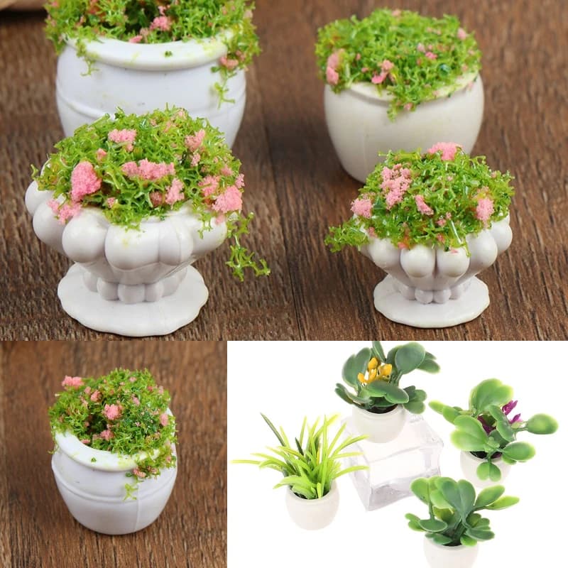 1/2Pcs Dollhouse Furniture 1:12 Accessories Mini Green Plant Bonsai Flower Pots