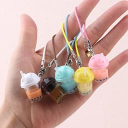 Cute Bubble Tea Handbag Charm Resin Mini Size Milk Tea Pendant Simulation Model Colorful Car Key Chain for Kids Gifts