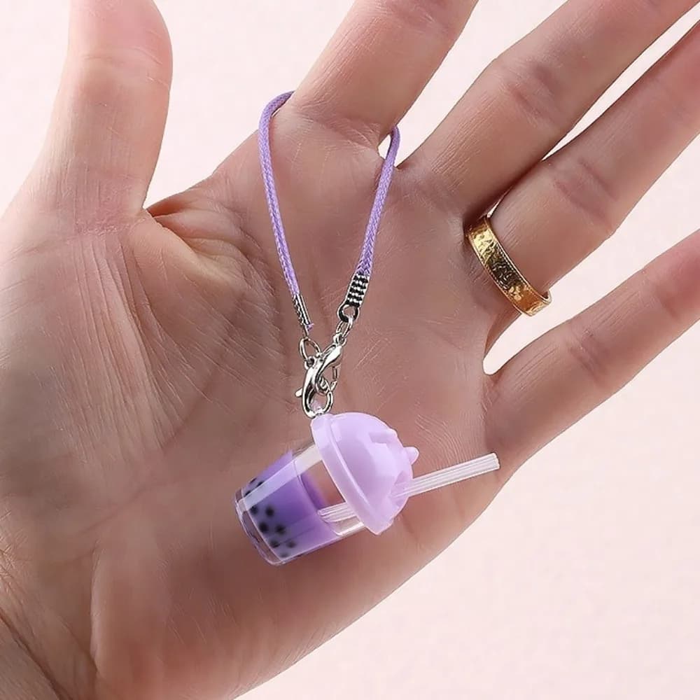 Cute Bubble Tea Handbag Charm Resin Mini Size Milk Tea Pendant Simulation Model Colorful Car Key Chain for Kids Gifts