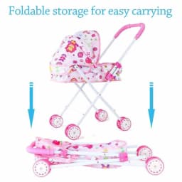 Dolls Pram Iron Foldable Baby Stroller Colorful Large Capacity Stable Lightweight Doll Handcart for Boys Girls