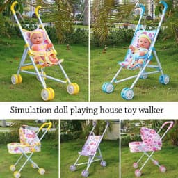 Dolls Pram Iron Foldable Baby Stroller Colorful Large Capacity Stable Lightweight Doll Handcart for Boys Girls