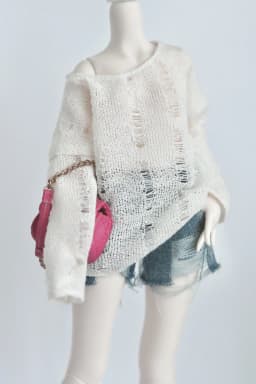 1/4 BJD Doll Clothes Baby Clothes Hollow-knit Blouse Broken Hole Smock Denim Washed Broken Hole Jean Shorts Vintage Jeans