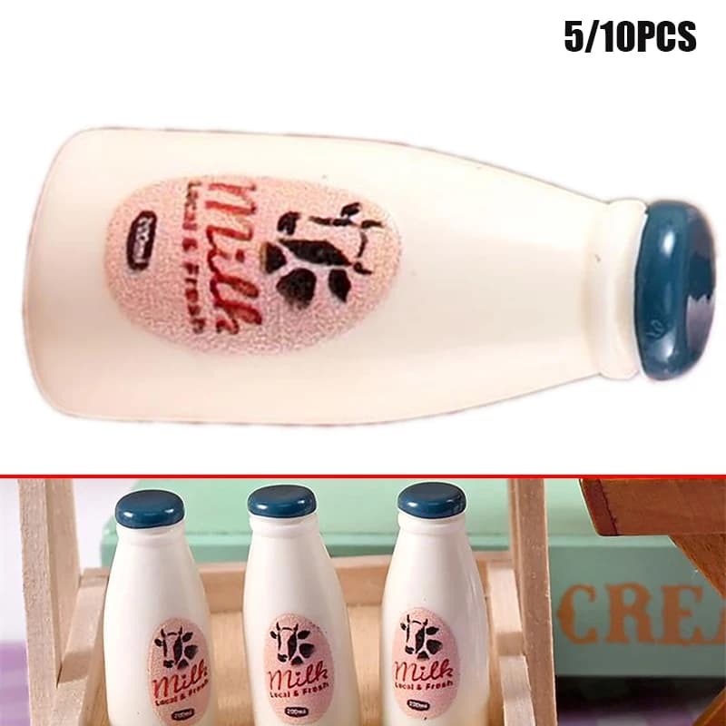 5/10PCS Miniature Food Model Toy Milk Bottle Drinks Dollhouse Accessories Kids Toy Dollhouse Kitchen Ornaments Photography Props