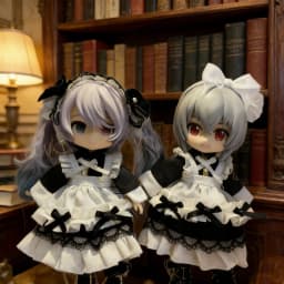 Obitsu 11 Clothes Gothic Lace Maid Tiered Apron Lolita Sweet Dress with Frill Bonnet Hairband Bow Decor Cafe Cosplay Doll Outfit