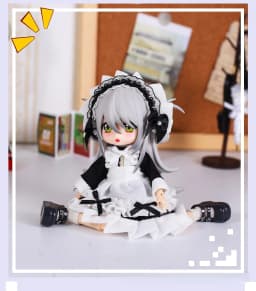 Obitsu 11 Clothes Gothic Lace Maid Tiered Apron Lolita Sweet Dress with Frill Bonnet Hairband Bow Decor Cafe Cosplay Doll Outfit