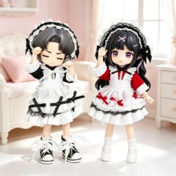 Obitsu 11 Clothes Gothic Lace Maid Tiered Apron Lolita Sweet Dress with Frill Bonnet Hairband Bow Decor Cafe Cosplay Doll Outfit