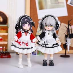 Obitsu 11 Clothes Gothic Lace Maid Tiered Apron Lolita Sweet Dress with Frill Bonnet Hairband Bow Decor Cafe Cosplay Doll Outfit
