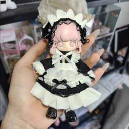 Obitsu 11 Clothes Gothic Lace Maid Tiered Apron Lolita Sweet Dress with Frill Bonnet Hairband Bow Decor Cafe Cosplay Doll Outfit