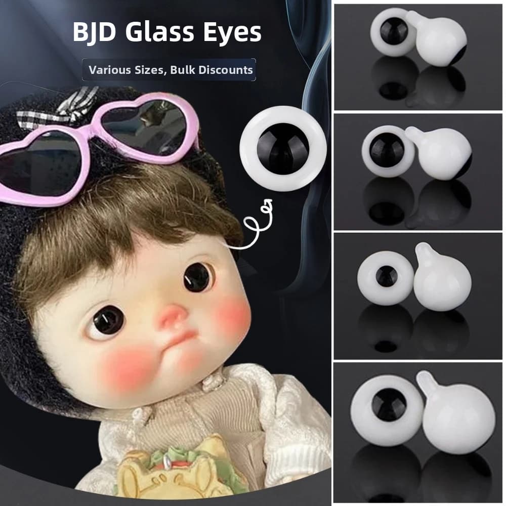 4mm 6mm 8mm 10mm Glass Eyes Eyeball Handle Style Black DIY Doll Making Crafts Accessories Black Pearl Eyes