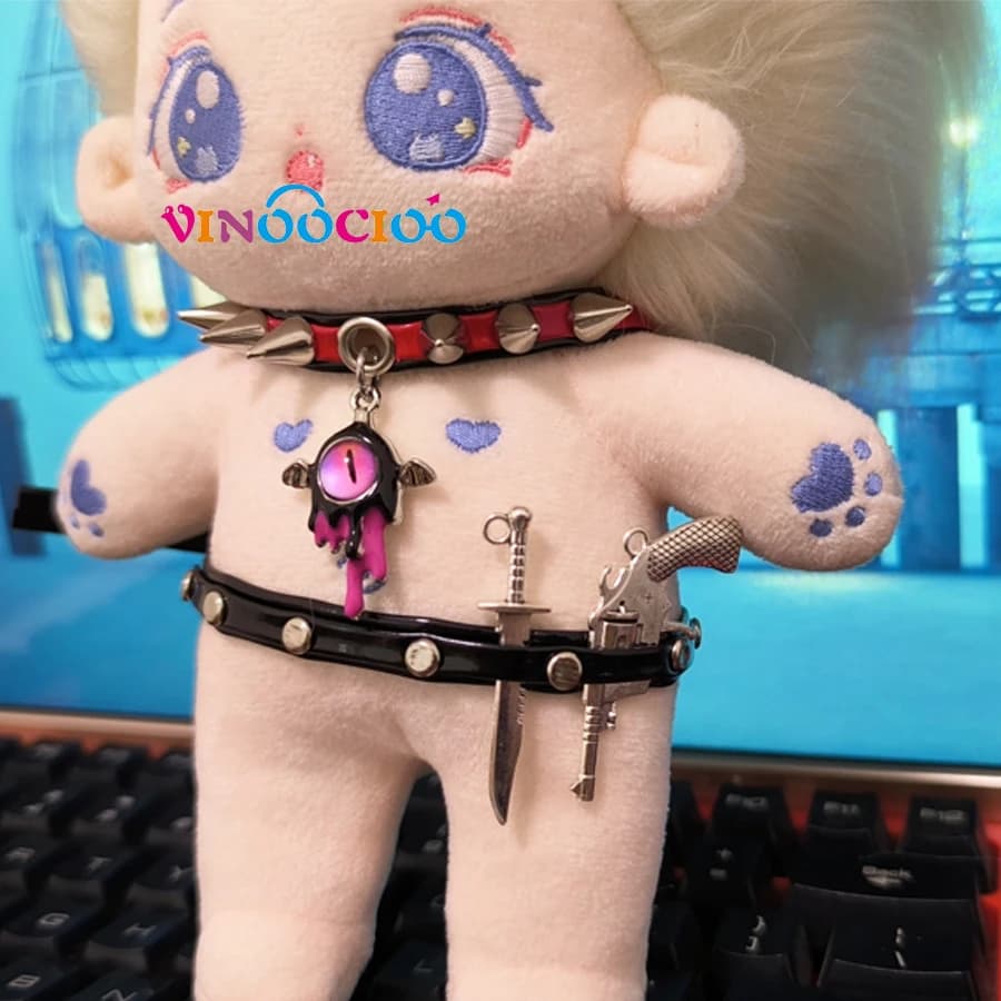 20cm Cotton Doll Accessories Choker Devil Eyes Necklace Leather Belt Waistband with Weapons Punk Style Cotton Doll Accessories