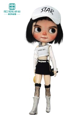 Clothes for Doll Fashion T-Shirts, Mini Shorts, Small Suspenders Fits Blyth Azone OB22 OB24 Doll Accessories