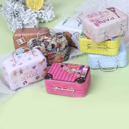 Fashion Metal Mini Suitcase for Dolls Miniature Toys Trunk Dollhouse Decoration