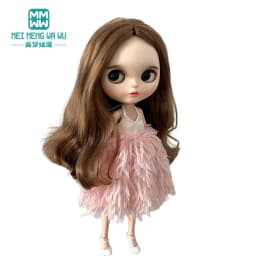 Clothes for Doll Fashion Feather Skirt Pink, White, Black Fits Blyth Azone OB22 OB24 Doll Accessories