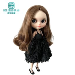 Clothes for Doll Fashion Feather Skirt Pink, White, Black Fits Blyth Azone OB22 OB24 Doll Accessories