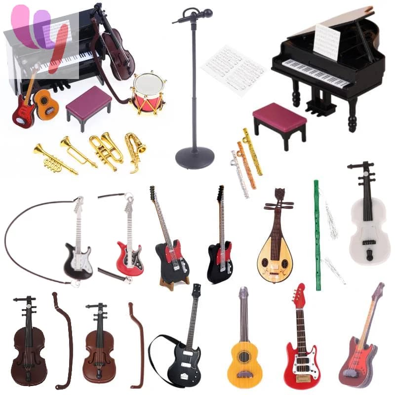 1:12 Dollhouse Miniature Furniture Playset, Piano with Bench Instrument Model, Living Room Décor Doll's House Accessories