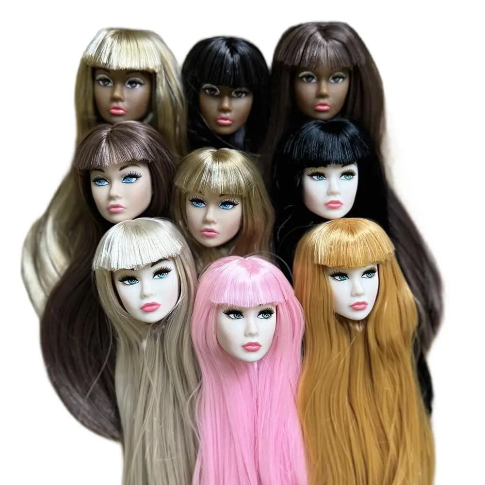 Vintage 1/6 PP European Face Doll Heads White Beige Dark Brown Skin Tone Fashion Doll Head Make Up DIY Toy Parts Kids Gifts