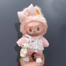 High Energy 3 0 Labubu Clothes Outfit Pink White Colorblock Hoodie Pants Set for 1st 2nd 3rd Gen Vinyl Doll Streetwear Fashion
