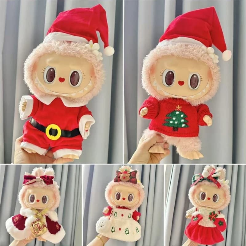 For 38cm Labubu Mokoko Doll Holiday Christmas Dress Cute Style Sweater Cute Girl Outfit Clothing Set Labubu Clothes Gift No Doll
