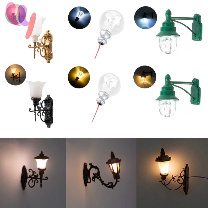 1:87 Scale Model Warm White LED Street Lamp Posts, Dollhouse Ceiling Decor; Miniature Wall Lighting