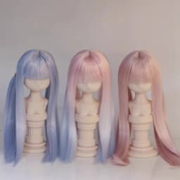 Double Ponytail Hair Wig Blank 1/3 1/4 In Stock BJD Long Straight Beautiful Girls High Temperature Silk Blue Doll Accessories
