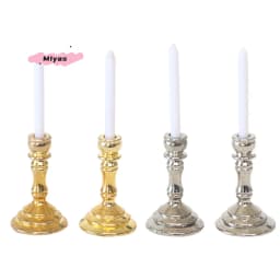 1Pair Dollhouse Miniature Candle Holder 1/12 Mini Candlestick Candelabra Model Home Decor Toy Doll House Accessories