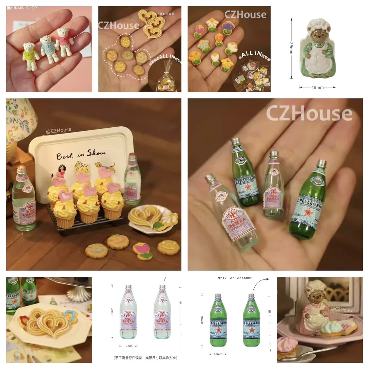 1/6 Scale Miniature Dessert Collection: Heart Cake, Churros, Smile Cookies Soda Bottle & Tiny Bear for BJD Dollhouse Party Scene