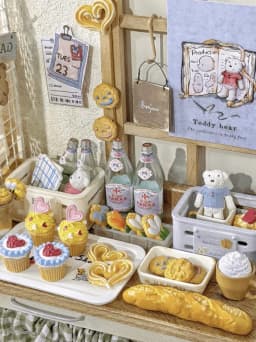 1/6 Scale Miniature Dessert Collection: Heart Cake, Churros, Smile Cookies Soda Bottle & Tiny Bear for BJD Dollhouse Party Scene
