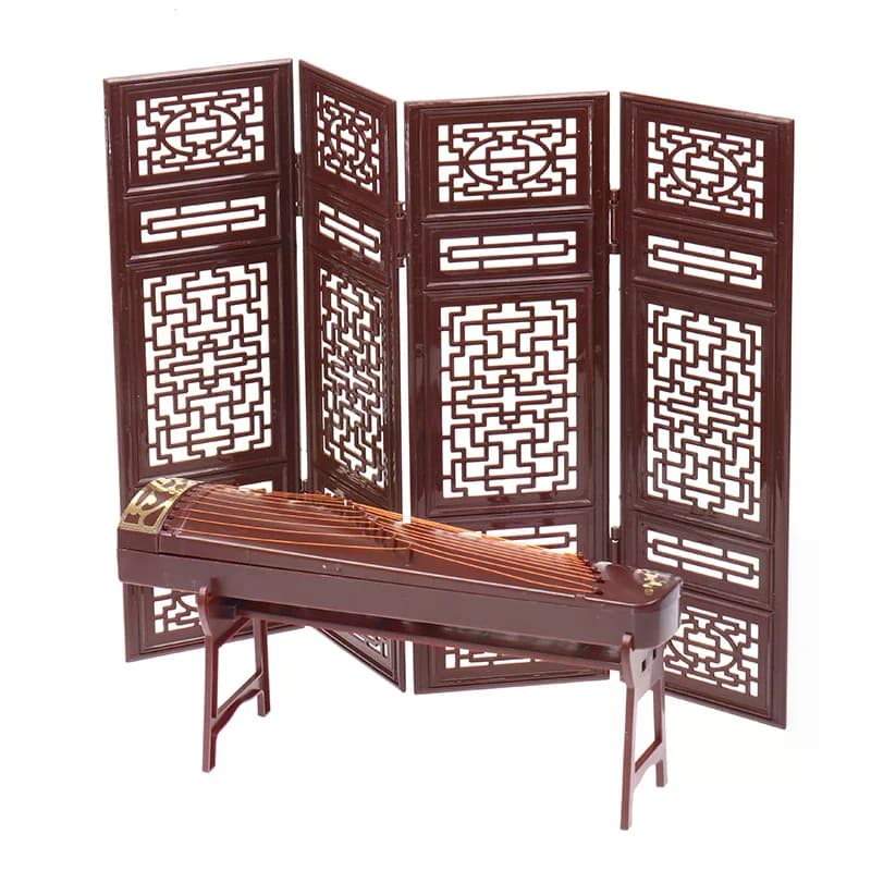 Dollhouse Miniature Folding Screen Flute Lute Guzheng Fan Life Scene Ornament