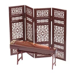 Dollhouse Miniature Folding Screen Flute Lute Guzheng Fan Life Scene Ornament
