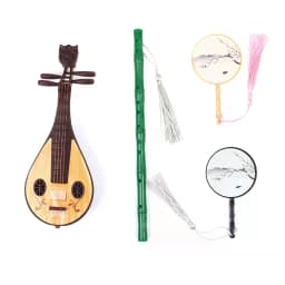 Dollhouse Miniature Folding Screen Flute Lute Guzheng Fan Life Scene Ornament