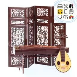 Dollhouse Miniature Folding Screen Flute Lute Guzheng Fan Life Scene Ornament