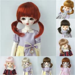 JD589  OB11 1/8  1/6   1/4  Twins  top braids pony  doll wigs   5-6inch  6-7inch  7-8inch Synthetic mohair Fashion BJD hair